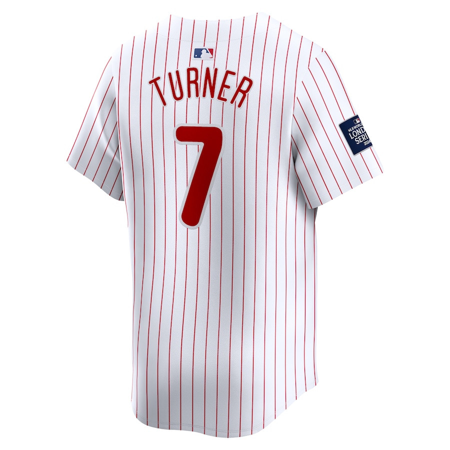 Trea Turner 7 Philadelphia Phillies 2024 World Tour London Series Home Limited Player White MLB Jersey Men's