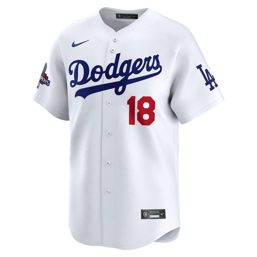 Yoshinobu Yamamoto 18 Los Angeles Dodgers 2024 World Series Champions Japanese Characters Limited Player White MLB Jersey Men's
