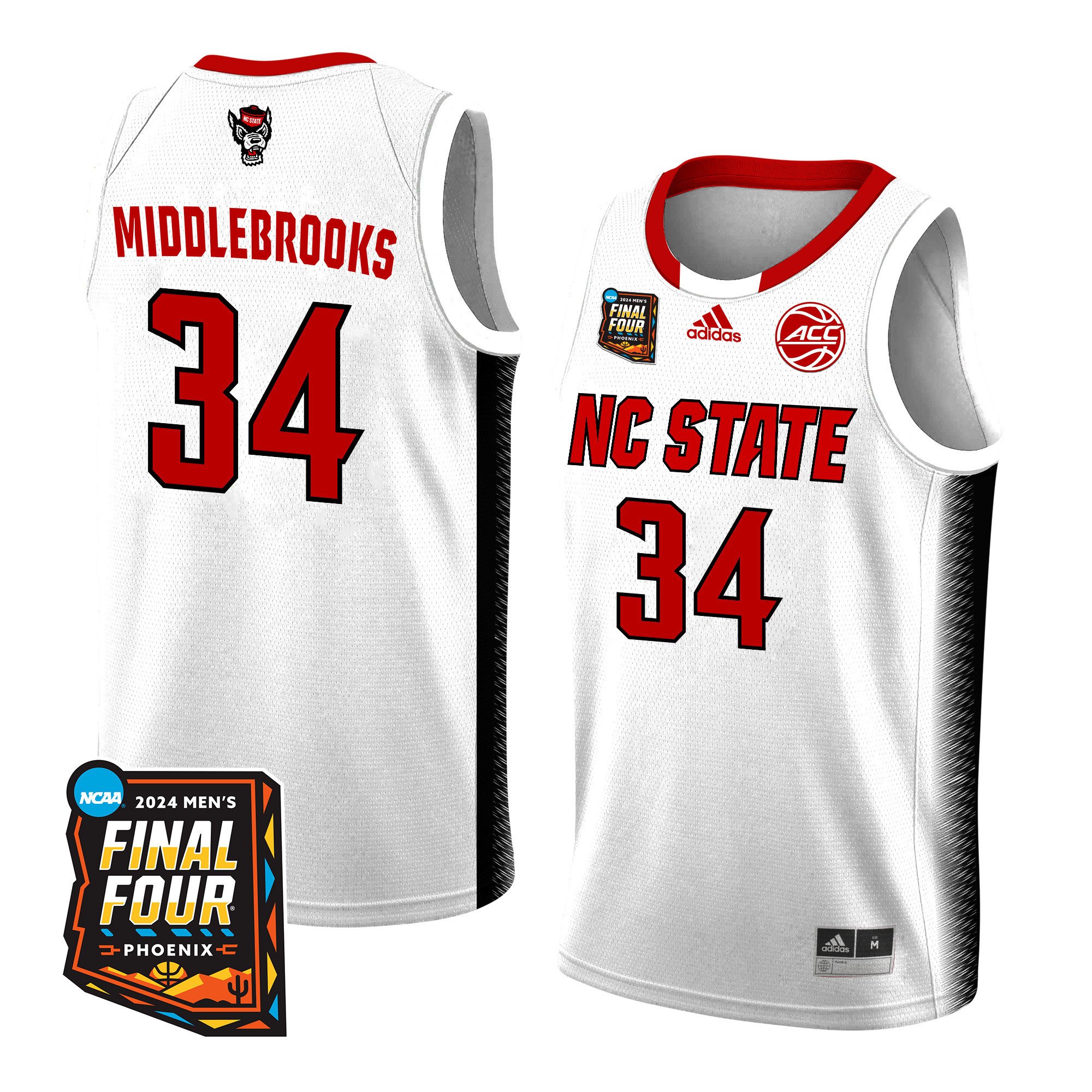 Ben Middlebrooks NC State 2024 Final Four Patch Re White NCAA Jersey Men's