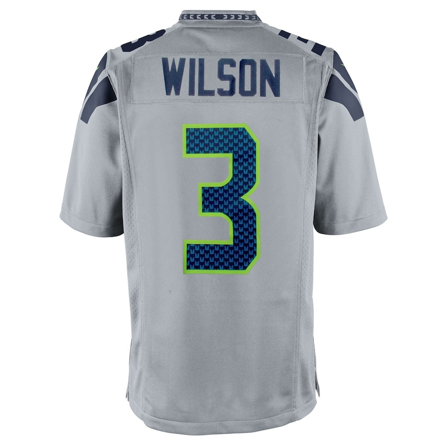 Russell Wilson 3 Seattle Seahawks Alternate Game Gray NFL Jersey Men's