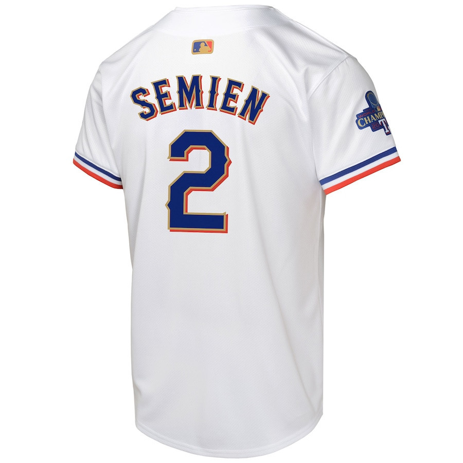 Marcus Semien 2 Texas Rangers 2024 Gold Collection Limited White MLB Jersey Youth
