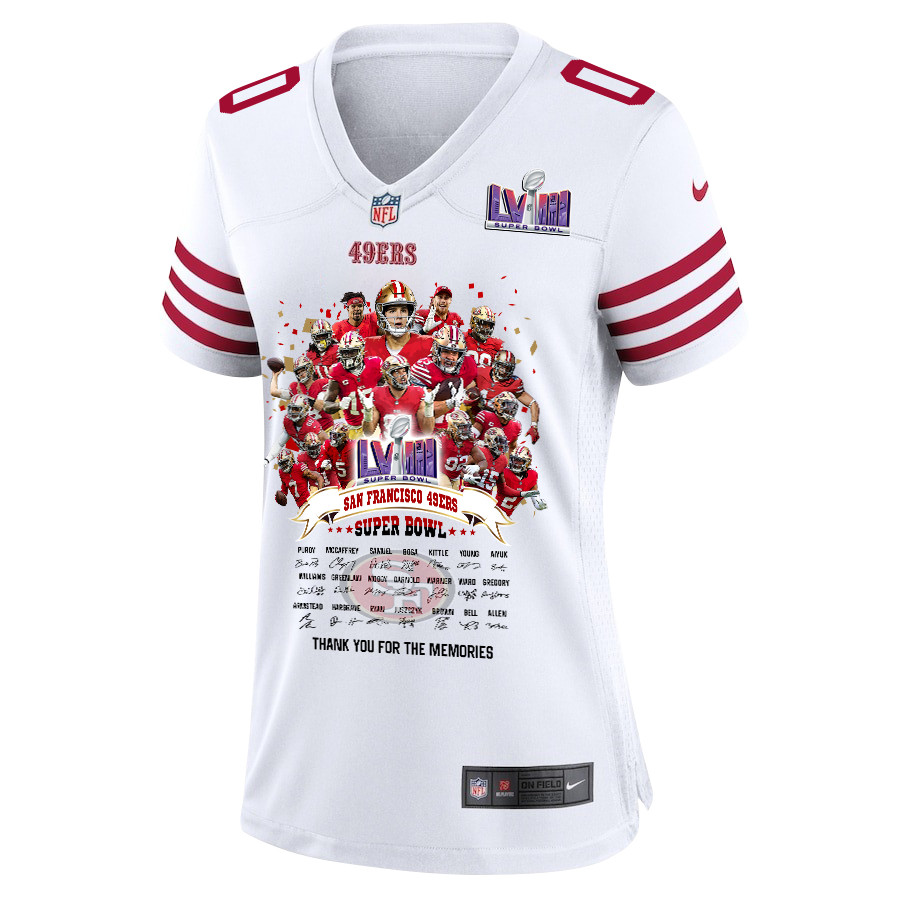 San Francisco 49ers Super Bowl LVIII Thanks For Memories Game Custom White NFL Jersey Women's