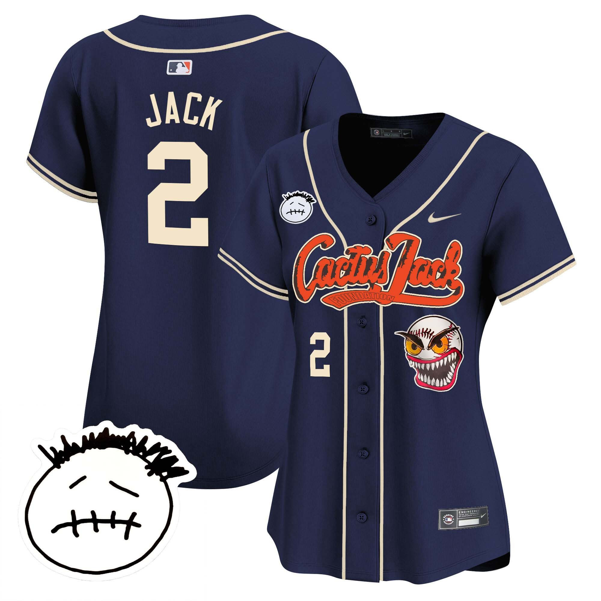 Jack 2 Houston Astros Cactus Jack Patch V3 Navy MLB Jersey Women's