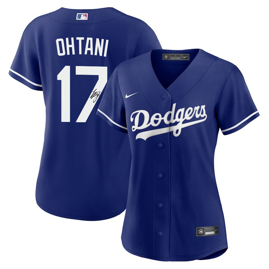 Shohei Ohtani 17 Signed Los Angeles Dodgers Home Royal MLB Jersey Women's