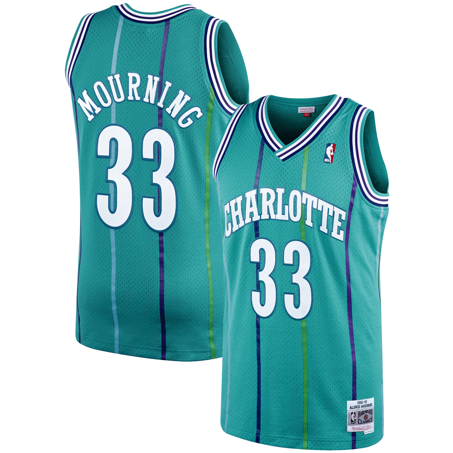 Alonzo Mourning Charlotte Hornets Mitchell Ness 1994-95 Hardwood Classics Swingman Purple NBA Jersey Men's