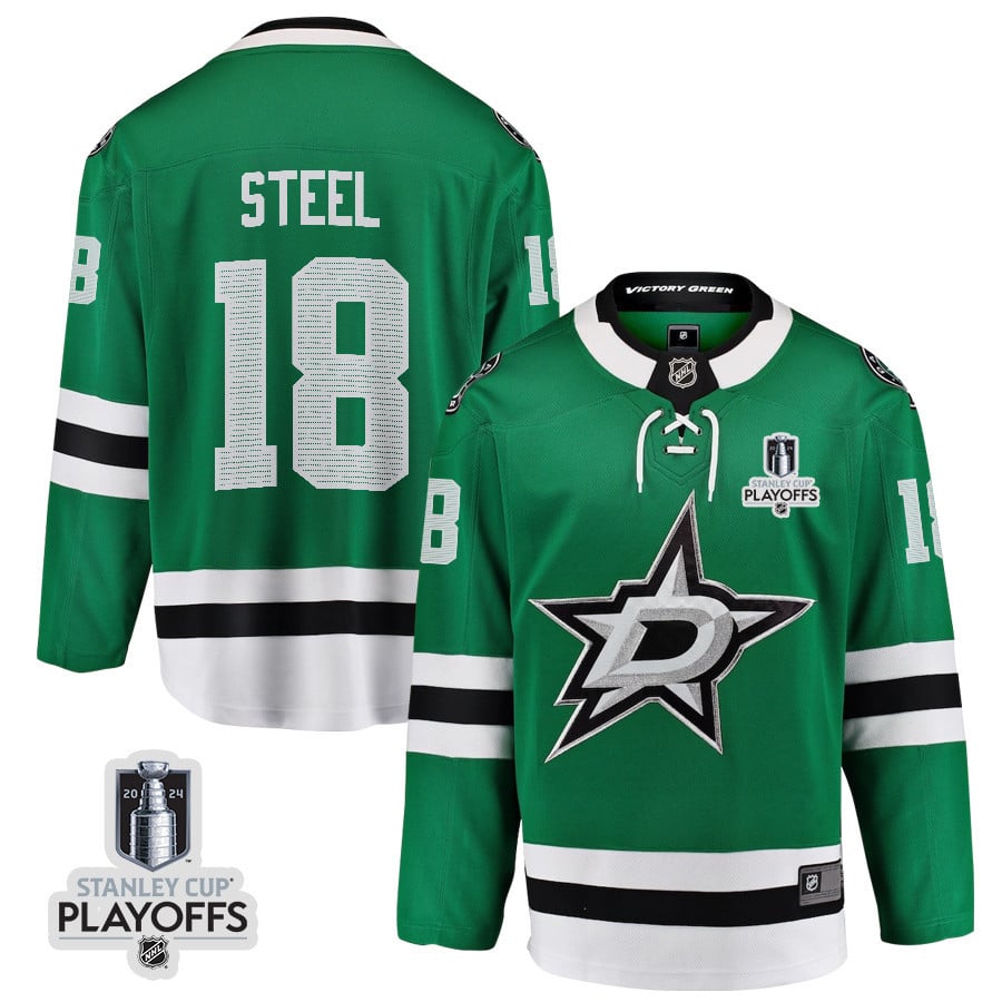 Sam Steel 18 Dallas Stars 2024 Playoffs Patch Home Green NHL Jersey Men's