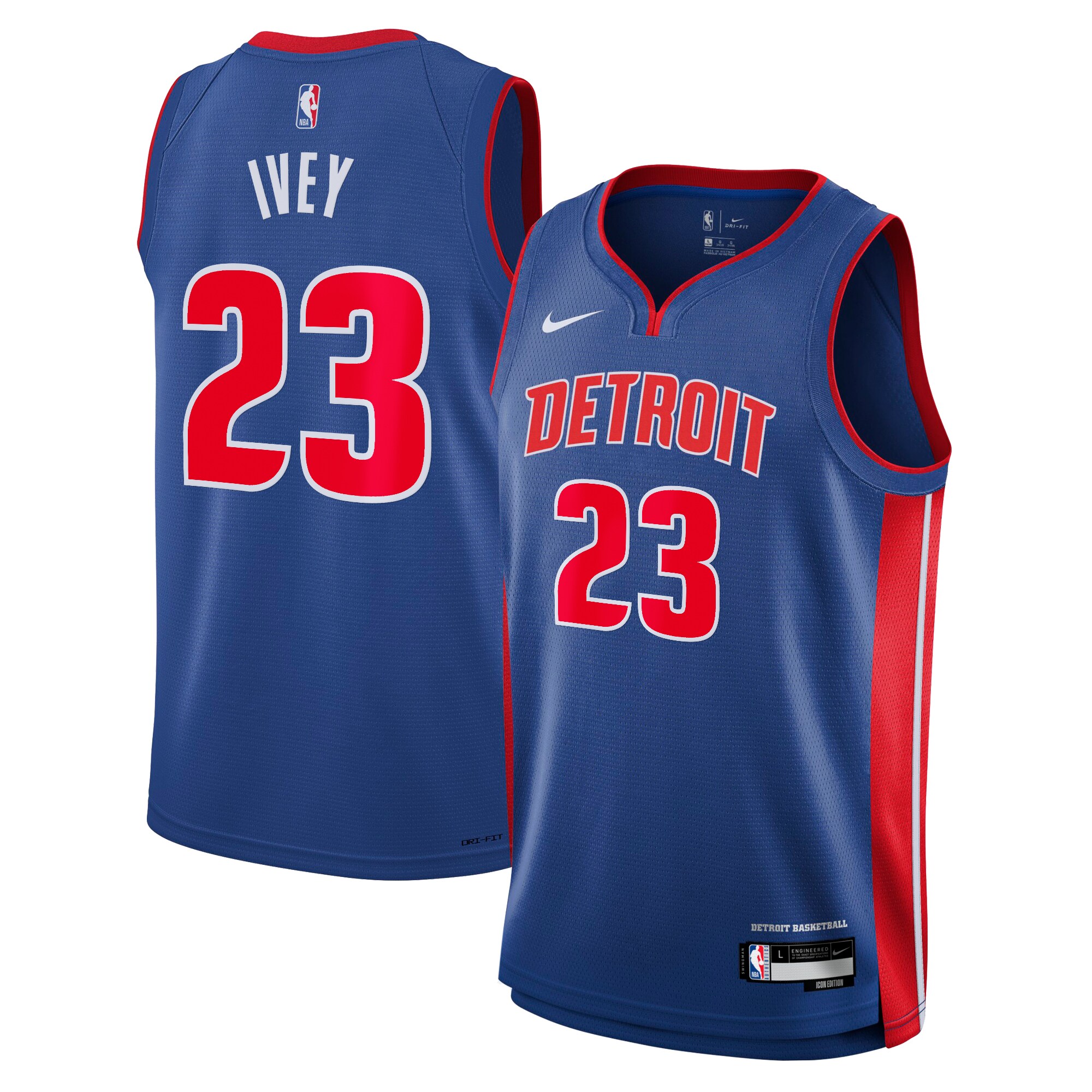 Camiseta Icon Swingman de los Detroit Pistons Azul Jaden Ivey NBA Jersey Men's
