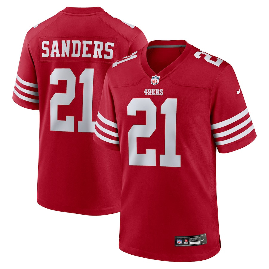 Deion Sanders 21 San Francisco 49ers Team Retired Player Game Scarlet NFL Jersey Men's