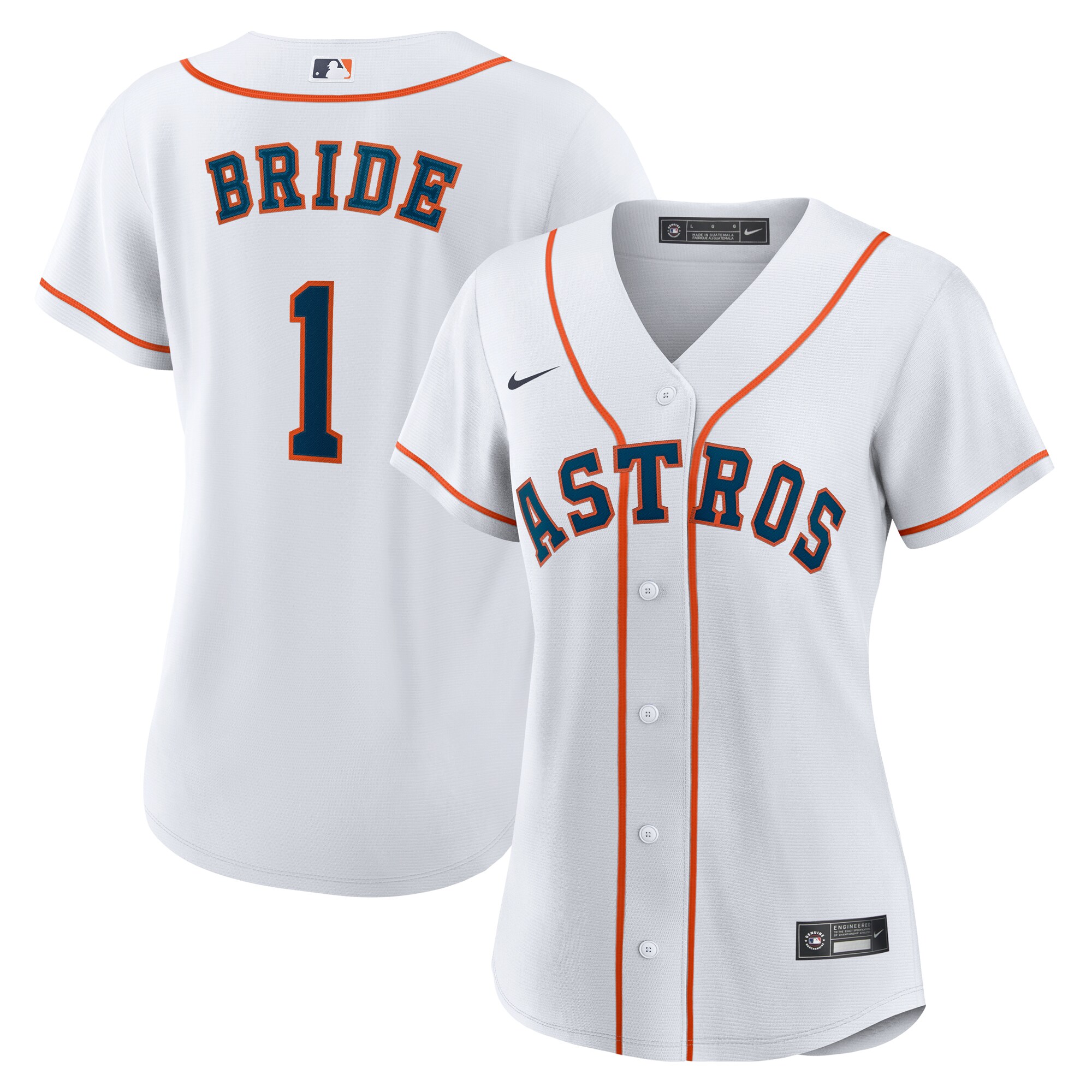Houston Astros White #1 Bride Home MLB Jersey Women's