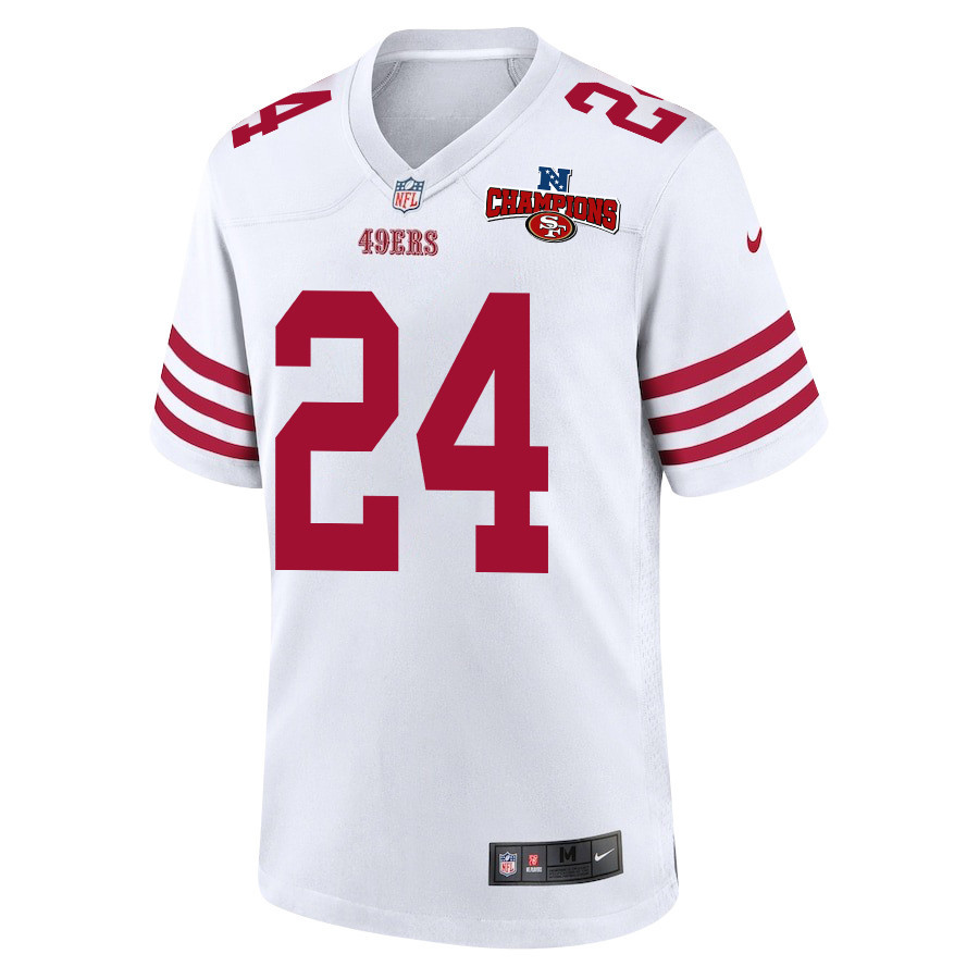 Jordan Mason 24 San Francisco 49ers NFC Champions Patch Game White NFL Jersey Men's