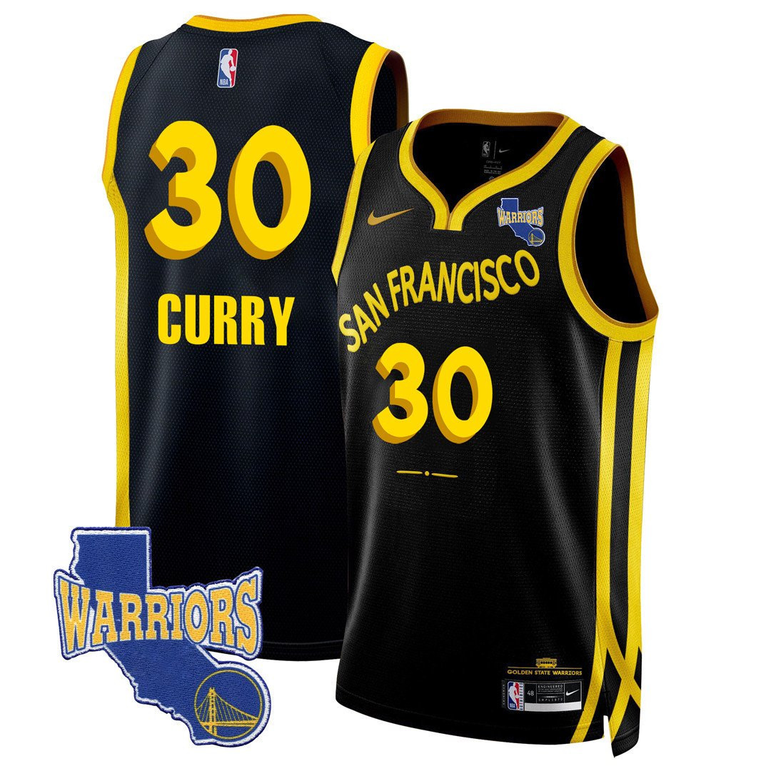 Stephen Curry 30 Golden State Warriors California Patch 2023/24 City Edition Swingman Black NBA Jersey Men's