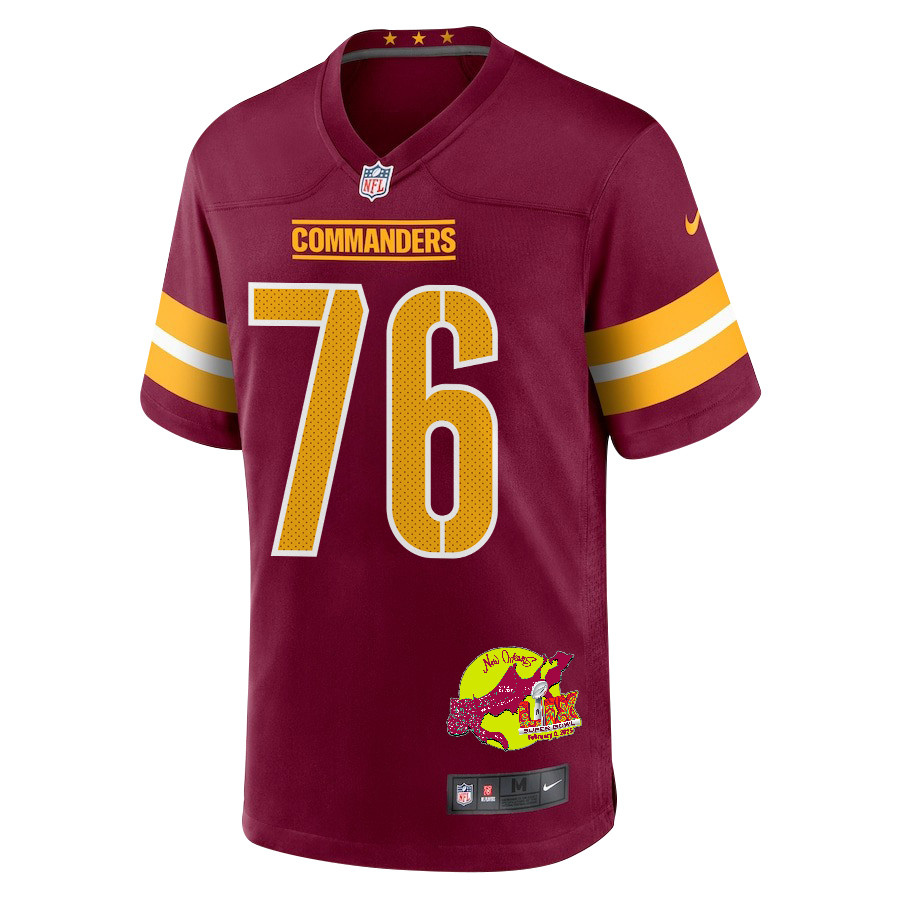 Sam Cosmi 76 Washington Commanders Super Bowl LIX New Orleans Patch Game Burgundy NFL Jersey Men's