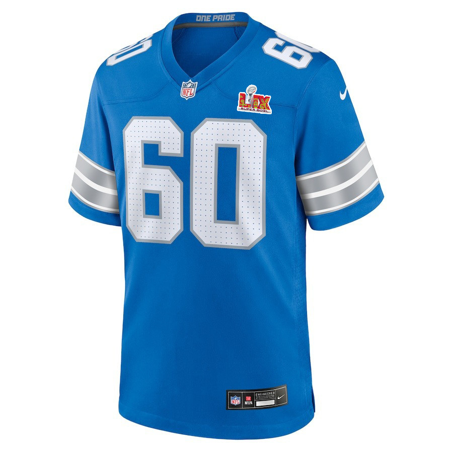 Graham Glasgow #60 Detroit Lions Super Bowl LIX Blue NFL Jersey Youth