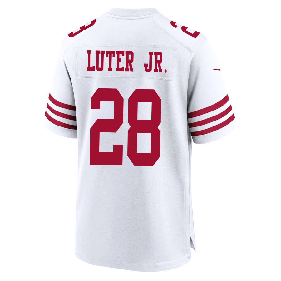 Darrell Luter Jr. 28 San Francisco 49ers Super Bowl LVIII Patch Game White NFL Jersey Men's