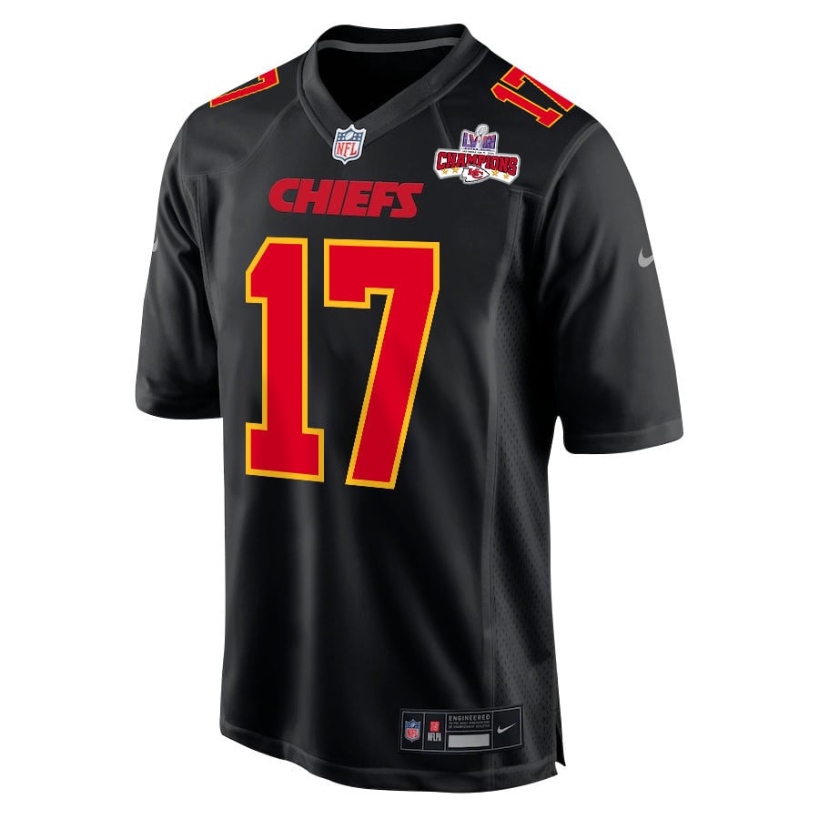Richie James 17 Kansas City Chiefs Super Bowl LVIII Champions 4 Stars Patch Fashion Game Carbon Black NFL Jersey Men's
