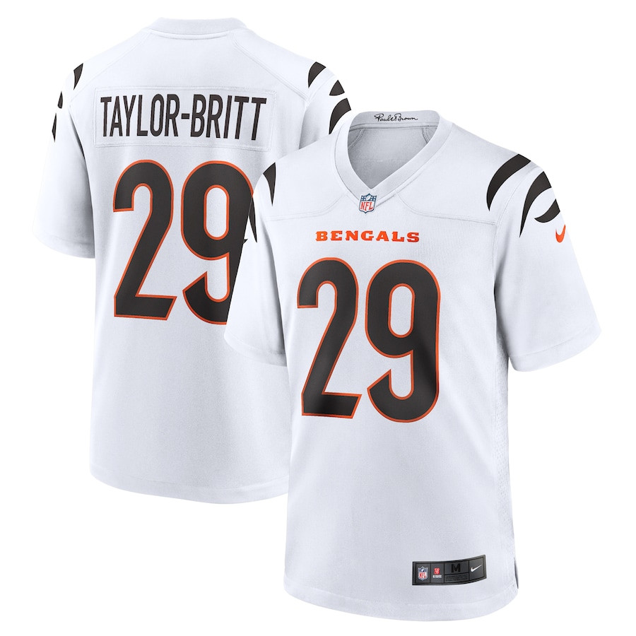 Cam Taylor-Britt 29 Cincinnati Bengals Game White NFL Jersey Men's