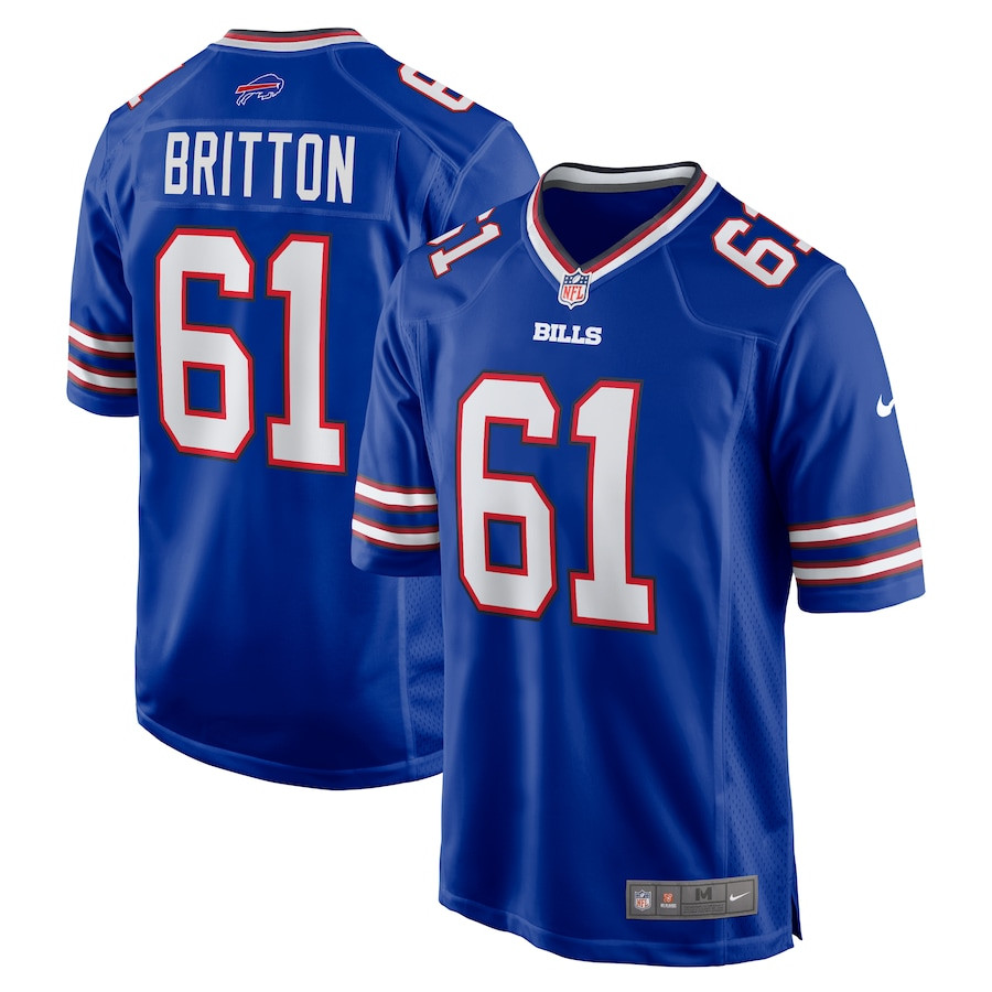 Gunner Britton 61 Buffalo Bills Game Royal NFL Jersey Men's