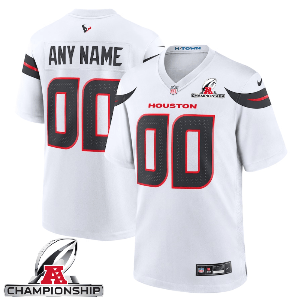 Houston Texans AFC Championship Patch Game Custom White NFL Jersey Men's