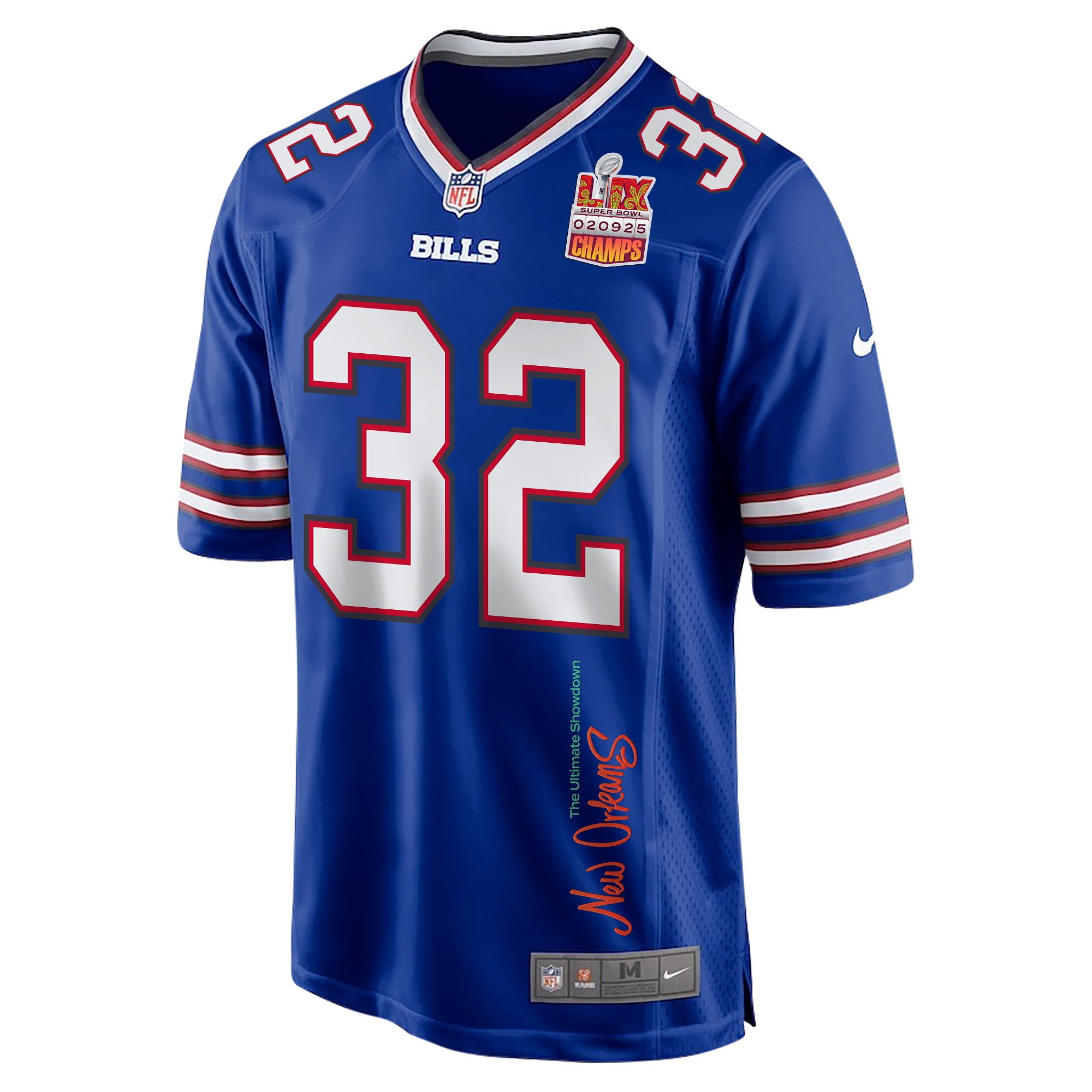 Nicholas Morrow 32 Buffalo Bills Super Bowl LIX Champions Patch New Orleans The Ultimate Showdown' EMBROIDERED Game Royal NFL Jersey Men's