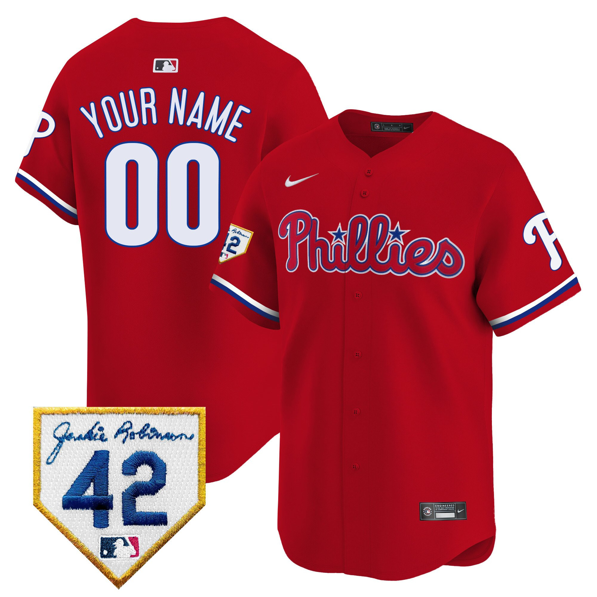 Philadelphia Phillies 2024 Jackie Robinson Patch Custom Red MLB Jersey Men's