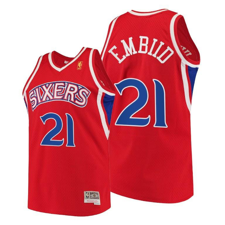 Joel Embiid Philadelphia 76ers Red Throwback 90s HWC Swingman NBA Jersey Men's