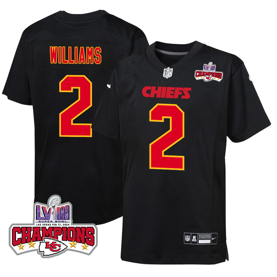Joshua Williams 2 Kansas City Chiefs Super Bowl LVIII Champions 4 Stars Patch Fashion Game Carbon Black NFL Jersey Youth
