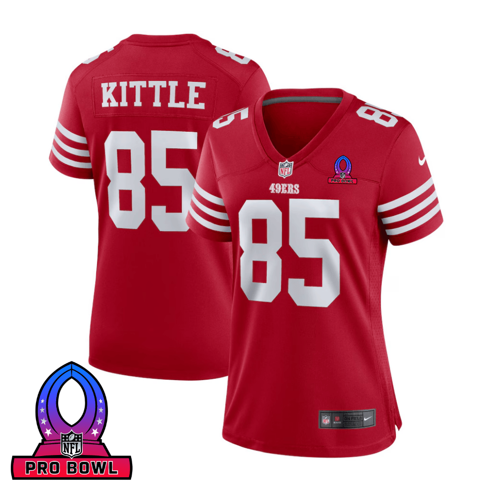 George Kittle 85 San Francisco 49ers 2025 Pro Bowl Patch Game Scarlet NFL Jersey Women's