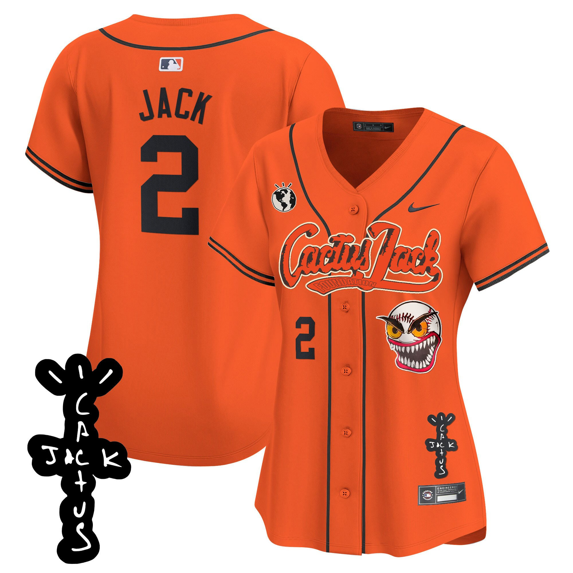 Jack 2 Houston Astros Cactus Jack Patch V2 Orange MLB Jersey Women's