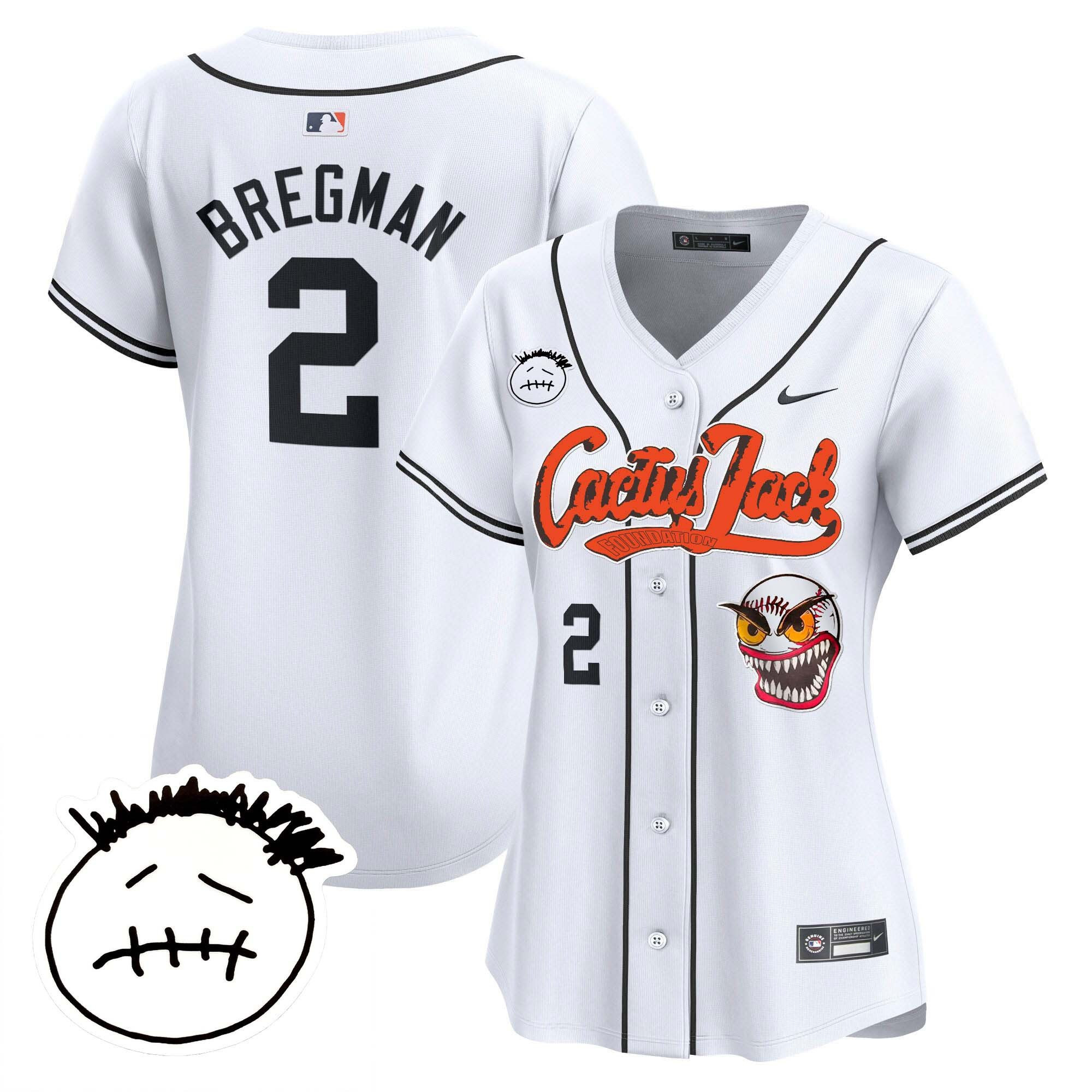 Alex Bregman 2 Houston Astros Cactus Jack Patch V3 White MLB Jersey Women's