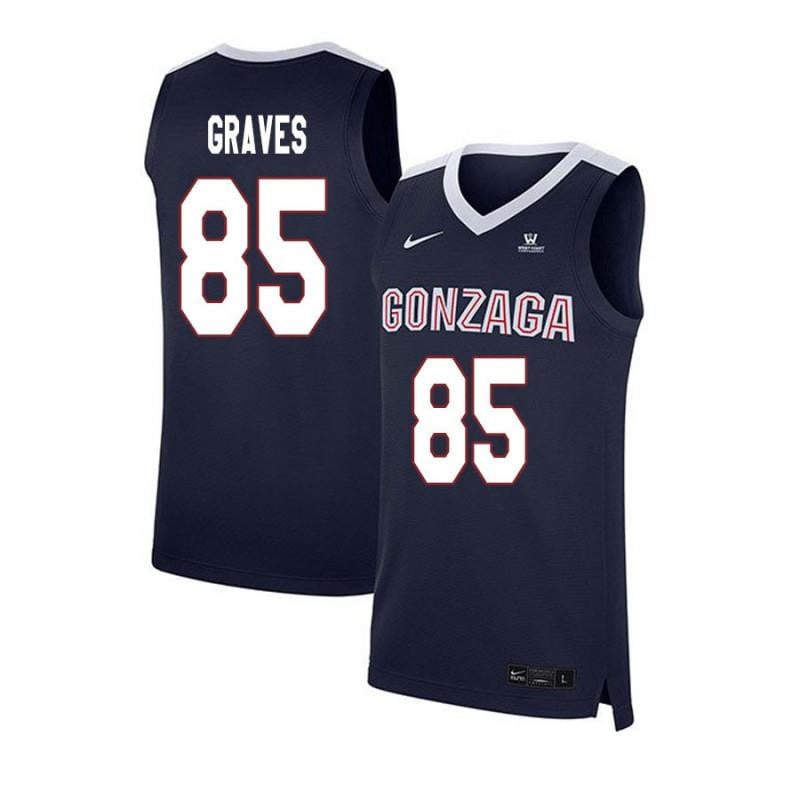85 Will Graves Navy Elite Gonzaga Bulldogs NCAA Jersey Men's