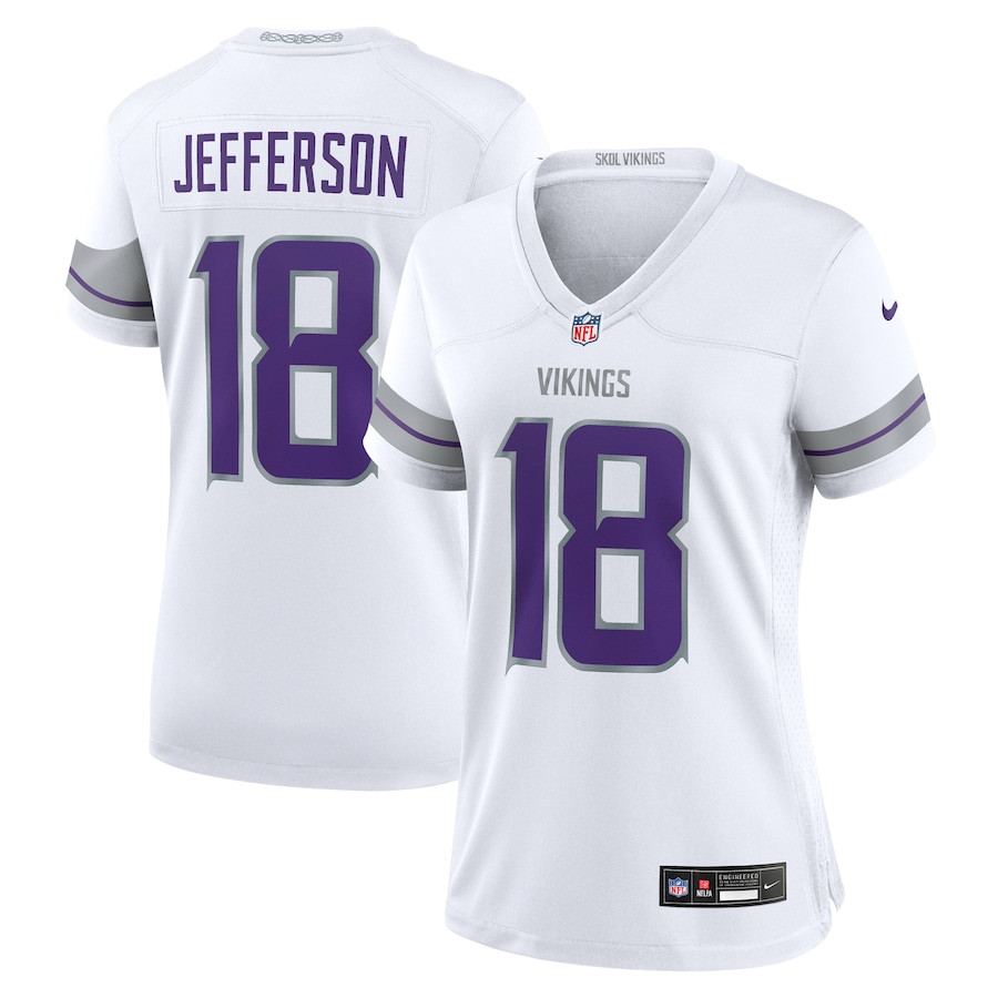 Justin Jefferson 18 Minnesota Vikings Alternate Game Player White NFL Jersey Women's