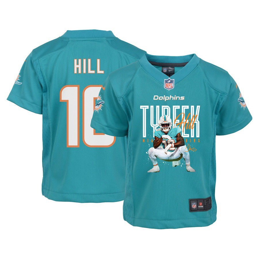 Tyreek Hill 10 Miami Dolphins Cheetah Celebration Game Aqua NFL Jersey Youth