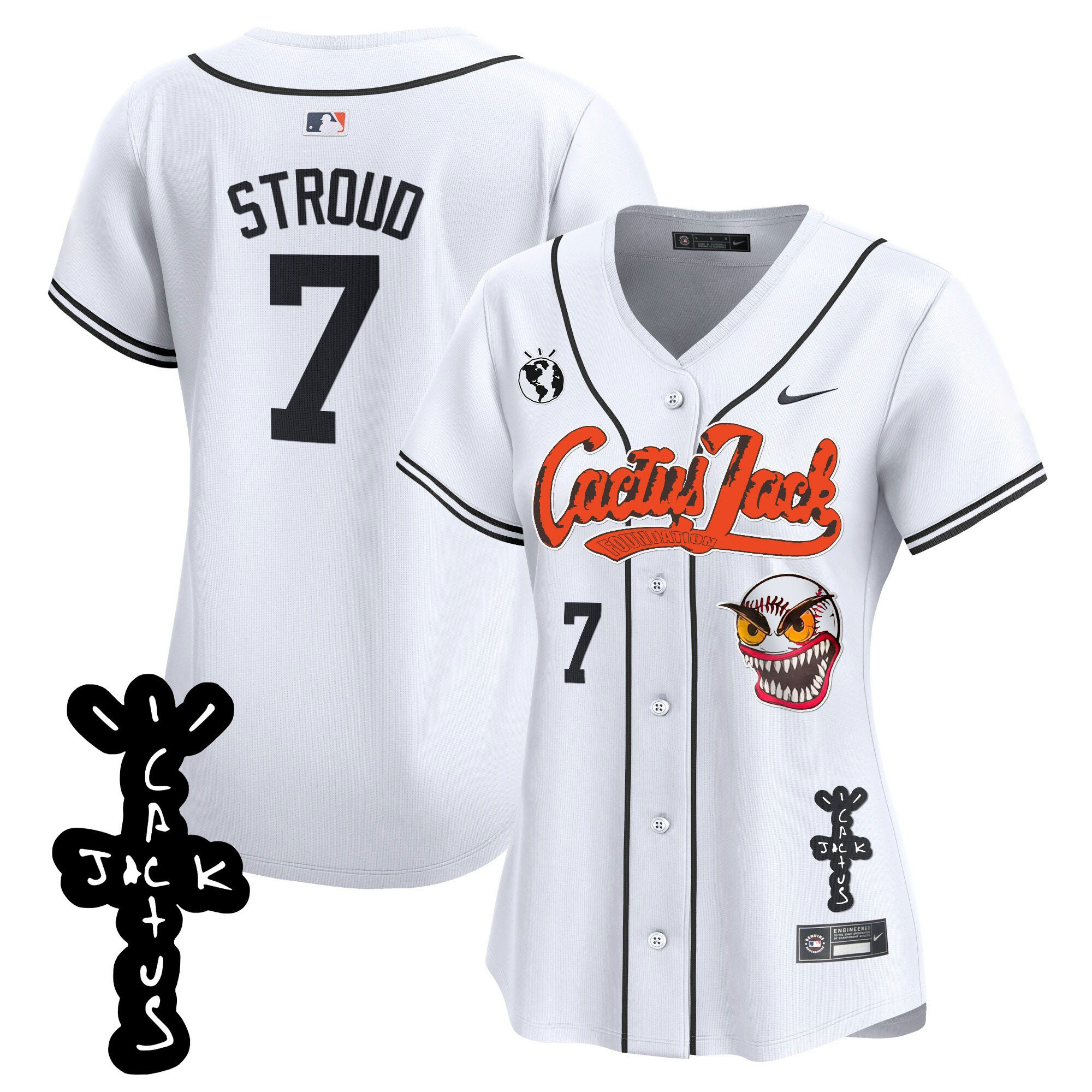 CJ Stroud 7 Houston Astros Cactus Jack Patch V2 White MLB Jersey Women's