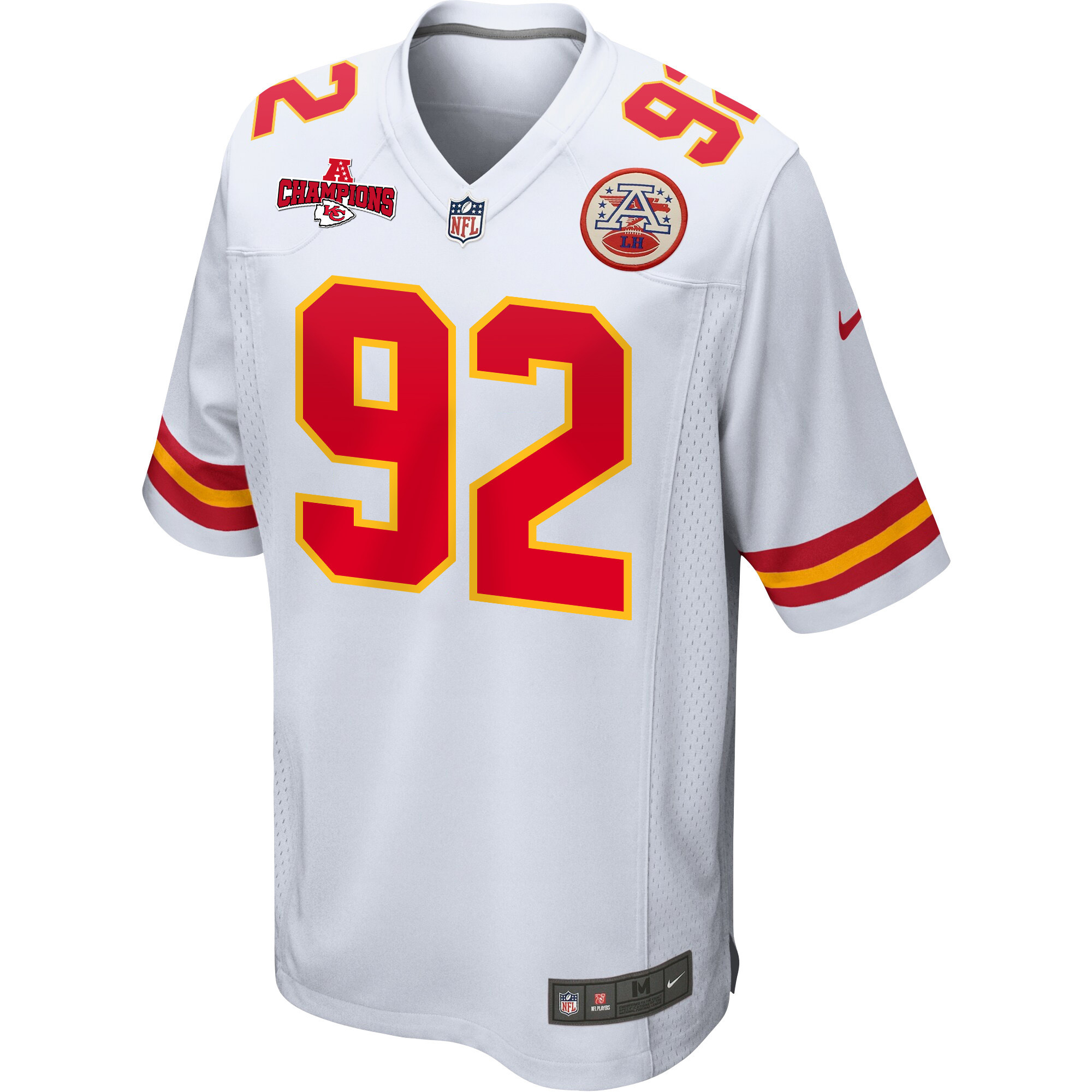 Neil Farrell 92 Kansas City Chiefs AFC Champions Patch Game White NFL Jersey Men's