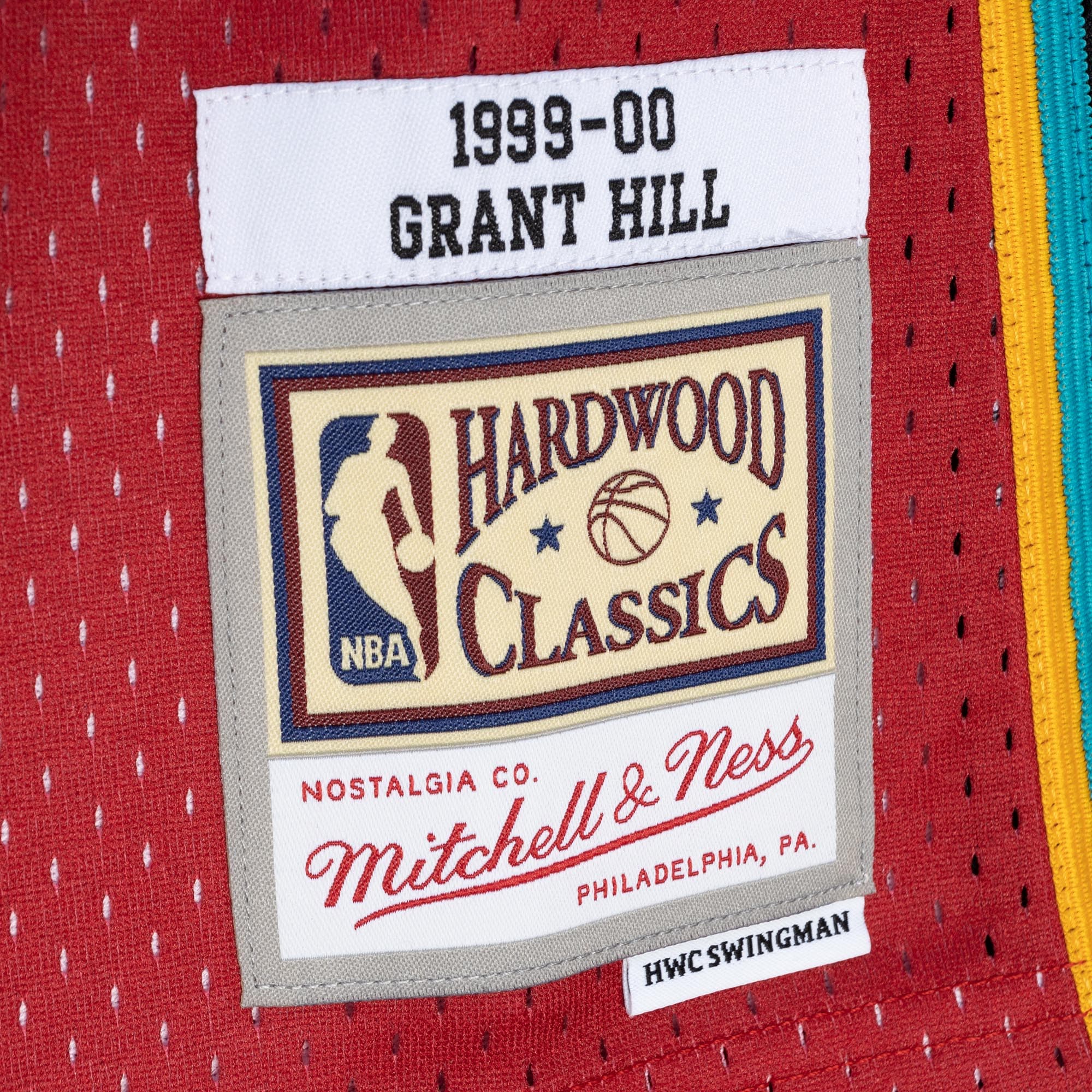 Mitchell Ness Grant Hill Teal/Red Detroit Pistons Hardwood Classics 1999/00 Split Swingman NBA Jersey Men's