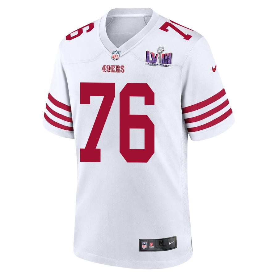 Jaylon Moore 76 San Francisco 49ers Super Bowl LVIII Patch Game White NFL Jersey Men's