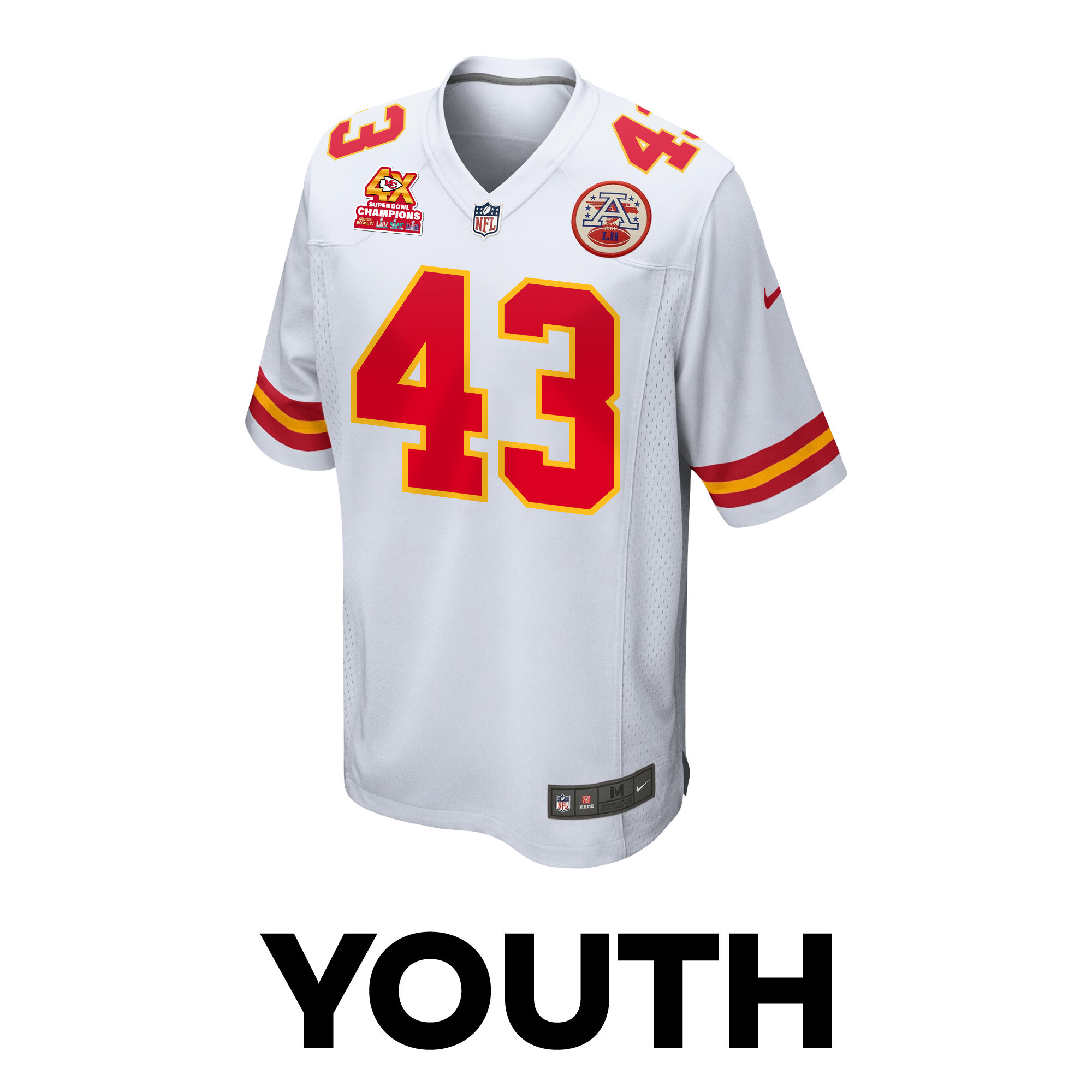 Jack Cochrane 43 Kansas City Chiefs Super Bowl LVIII Champions 4X Game White NFL Jersey Youth