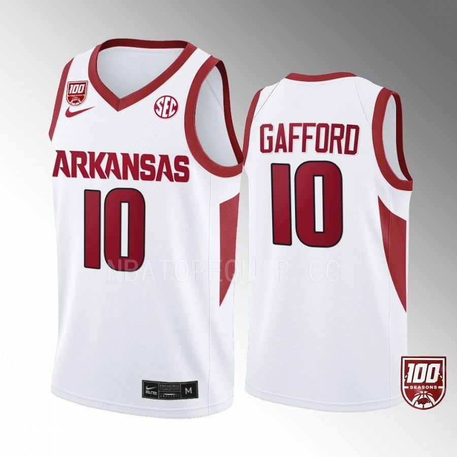 Arkansas Razorbacks Daniel Gafford 10 100 Seaso White College Uniform NCAA Jersey Men's