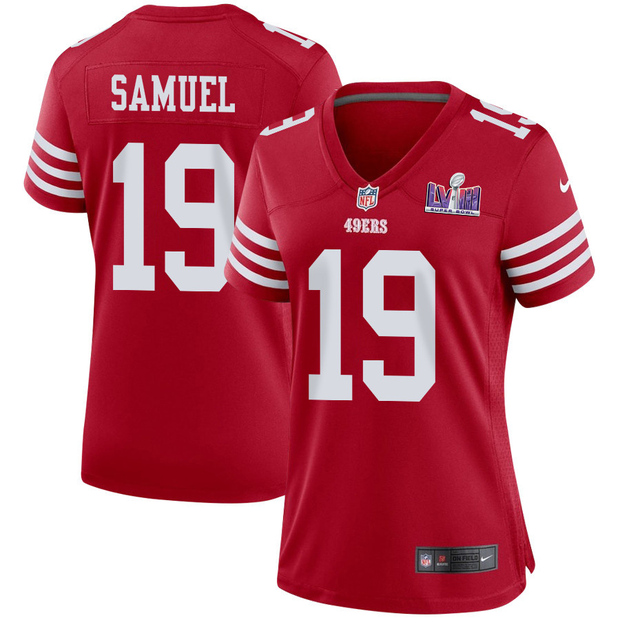 Deebo Samuel 19 San Francisco 49ers Super Bowl LVIII Patch Game Scarlet NFL Jersey Women's