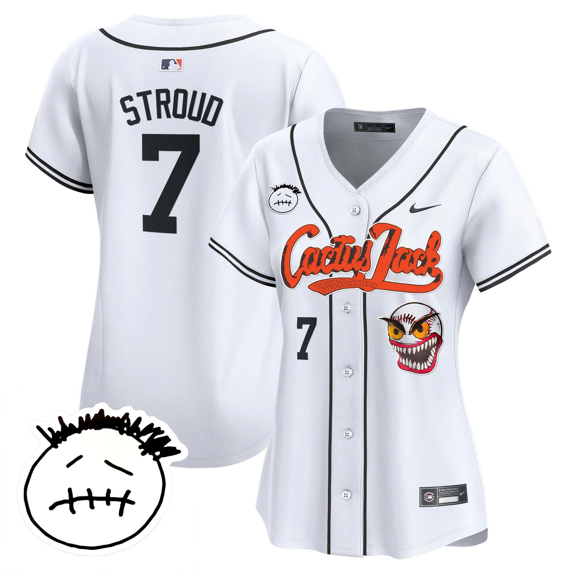 CJ Stroud 7 Houston Astros Cactus Jack Patch V3 White MLB Jersey Women's