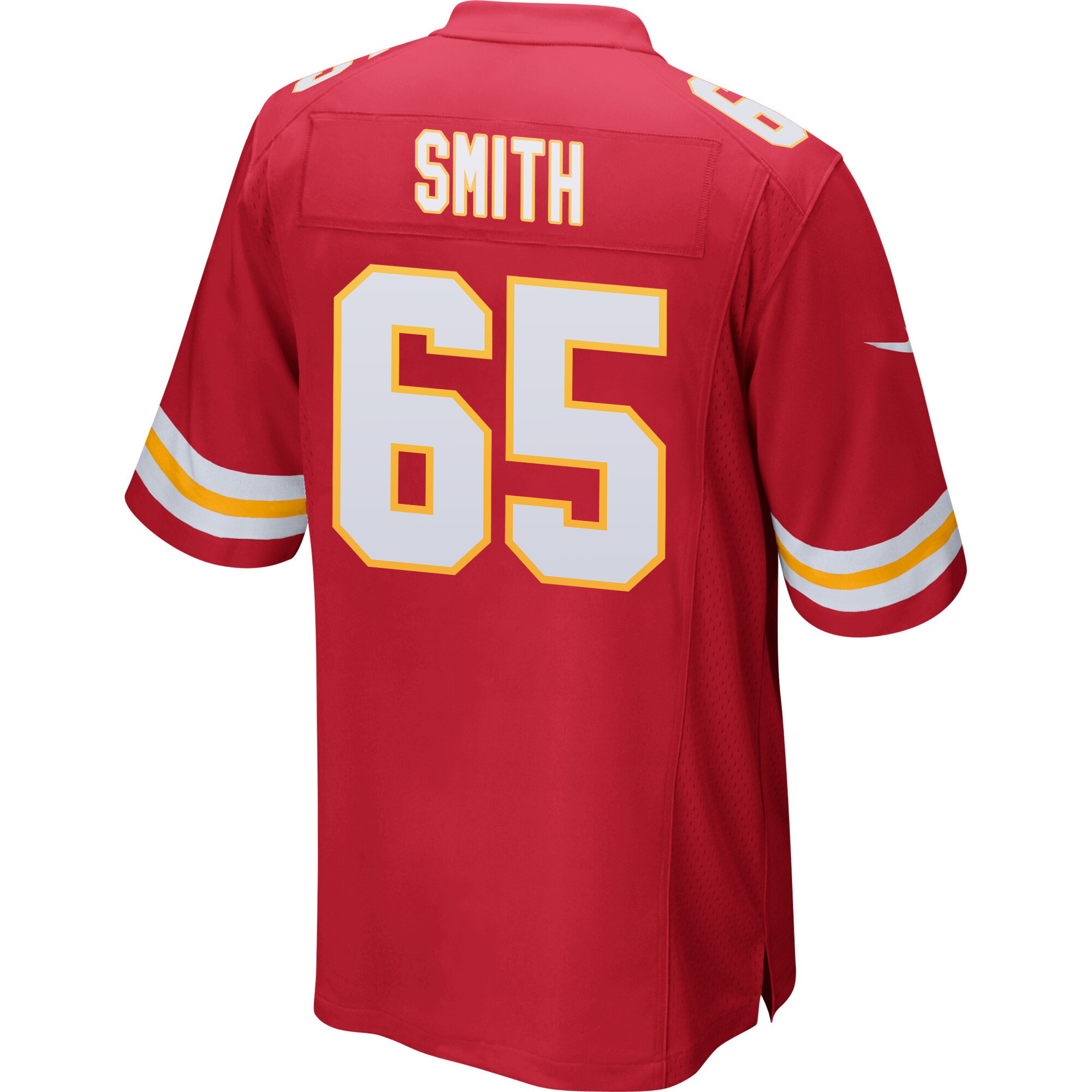 Trey Smith 65 Kansas City Chiefs Super Bowl LVIII Champions 4 Stars Patch Game Red NFL Jersey Men's