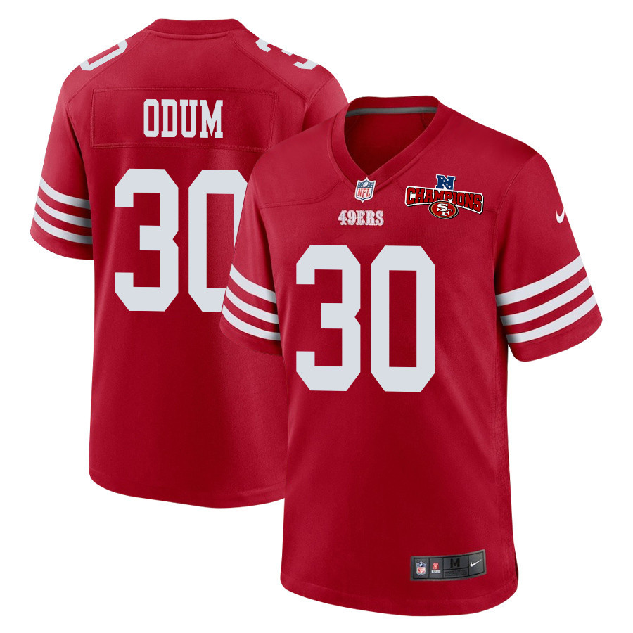 George Odum 30 San Francisco 49ers NFC Champions Patch Game Scarlet NFL Jersey Men's