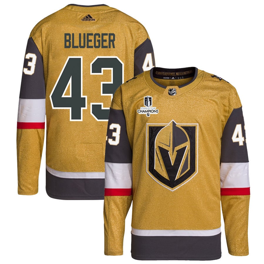 Teddy Blueger 53 Vegas Golden Knights Stanley Cup 2023 Champions Patch Home Breakaway Gold NHL Jersey Men's