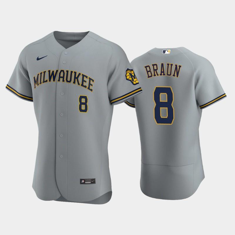 Milwaukee Brewers 8 Ryan Braun Road Team Gray MLB Jersey Men's