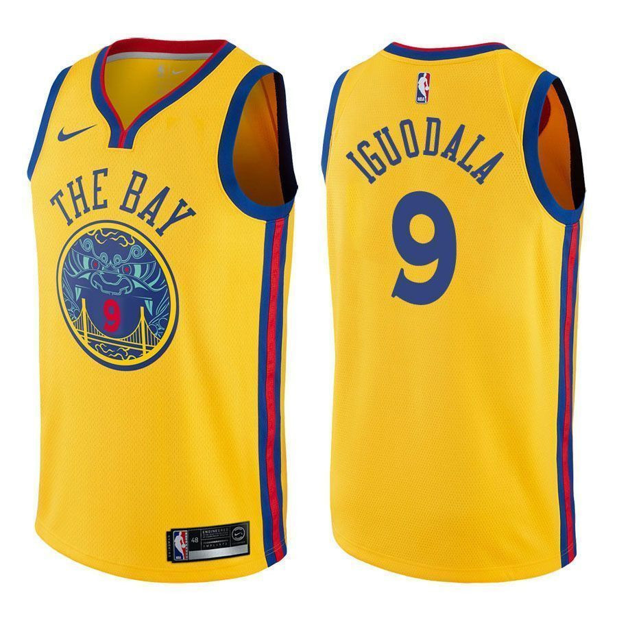Golden State Warriors Andre Iguodala 9 City Edition Gold NBA Jersey Men's