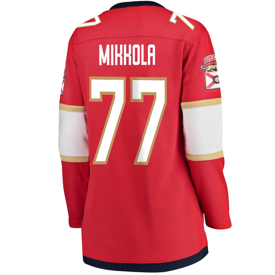 Niko Mikkola 77 Florida Panthers 2024 STANLEY CUP Final Home Breakaway Red NHL Jersey Women's