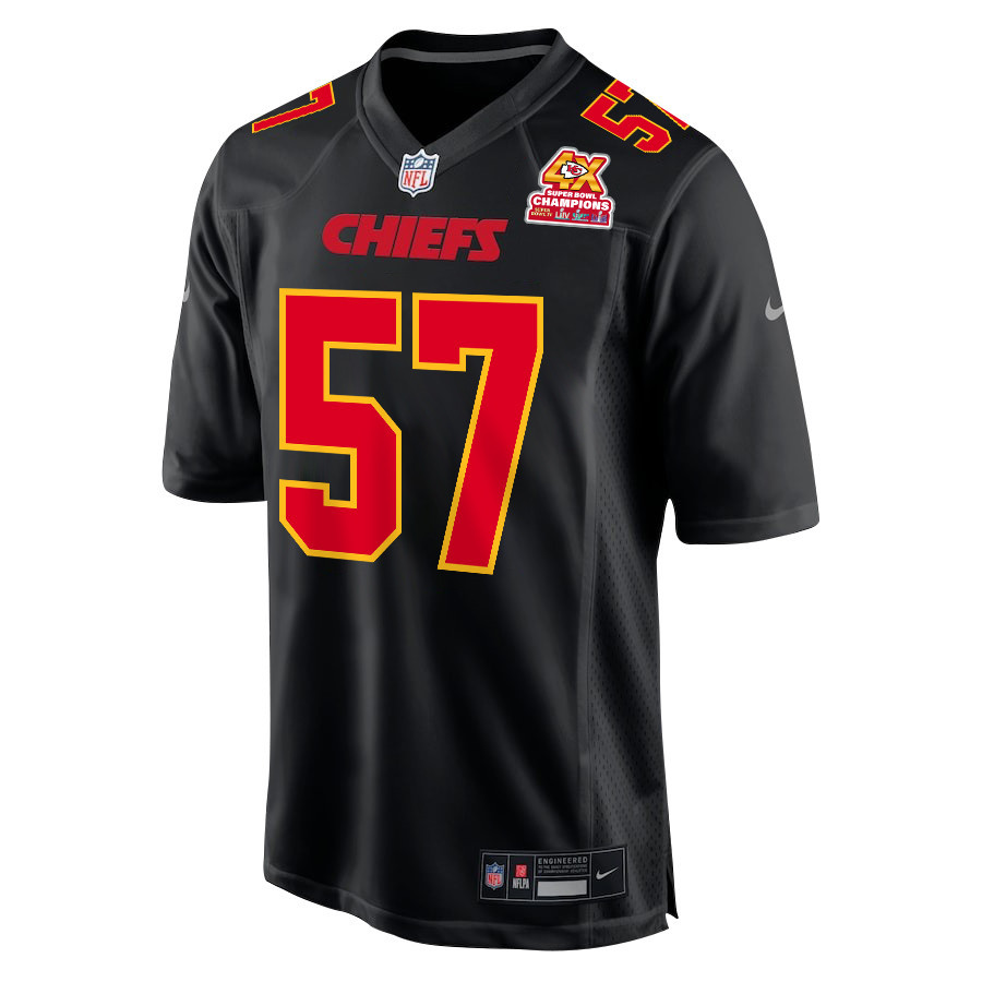 Truman Jones 57 Kansas City Chiefs Super Bowl LVIII Champions 4X Fashion Game Carbon Black NFL Jersey Men's