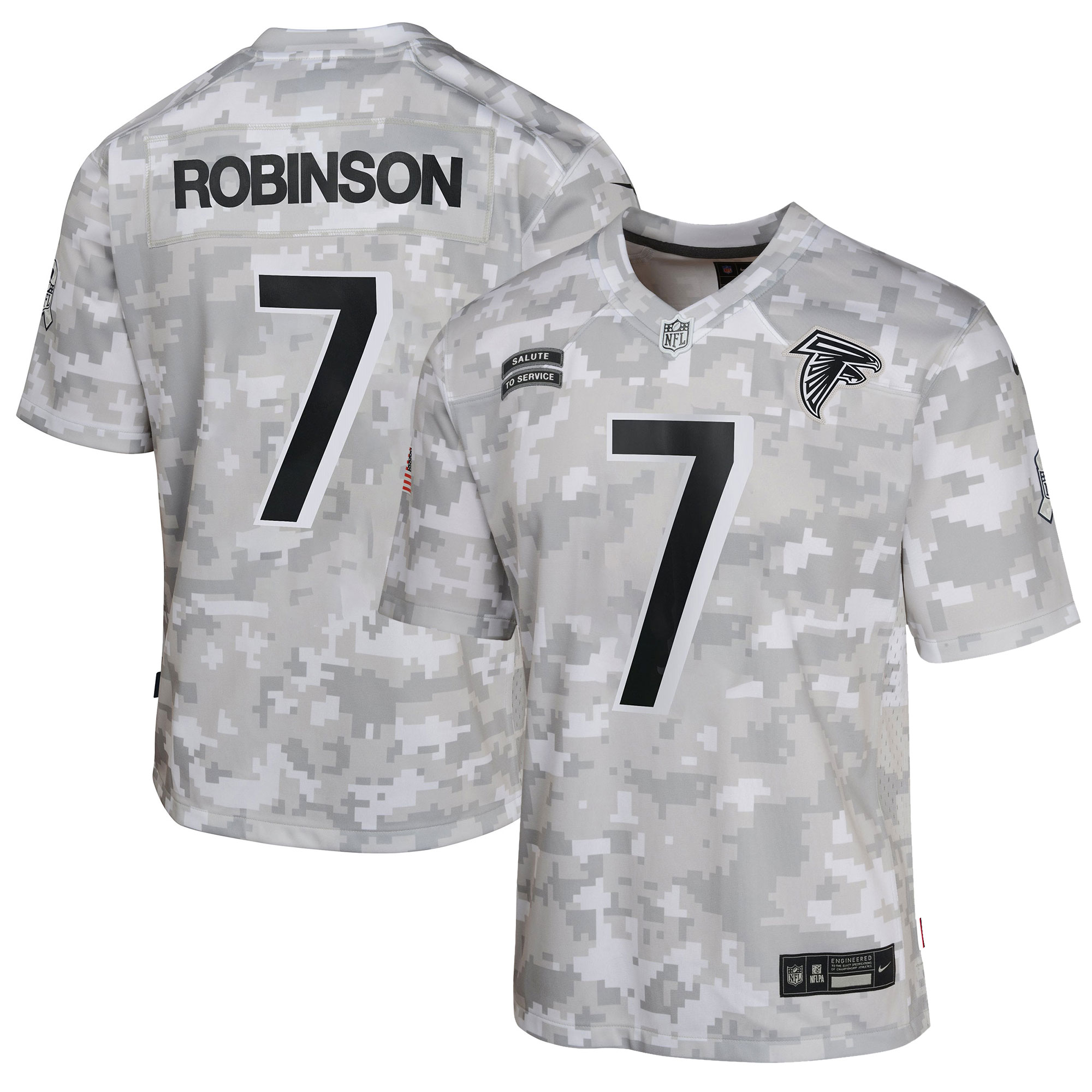 Atlanta Falcons Bijan Robinson Arctic Camo 2024 Salute to Service Game NFL Jersey Youth