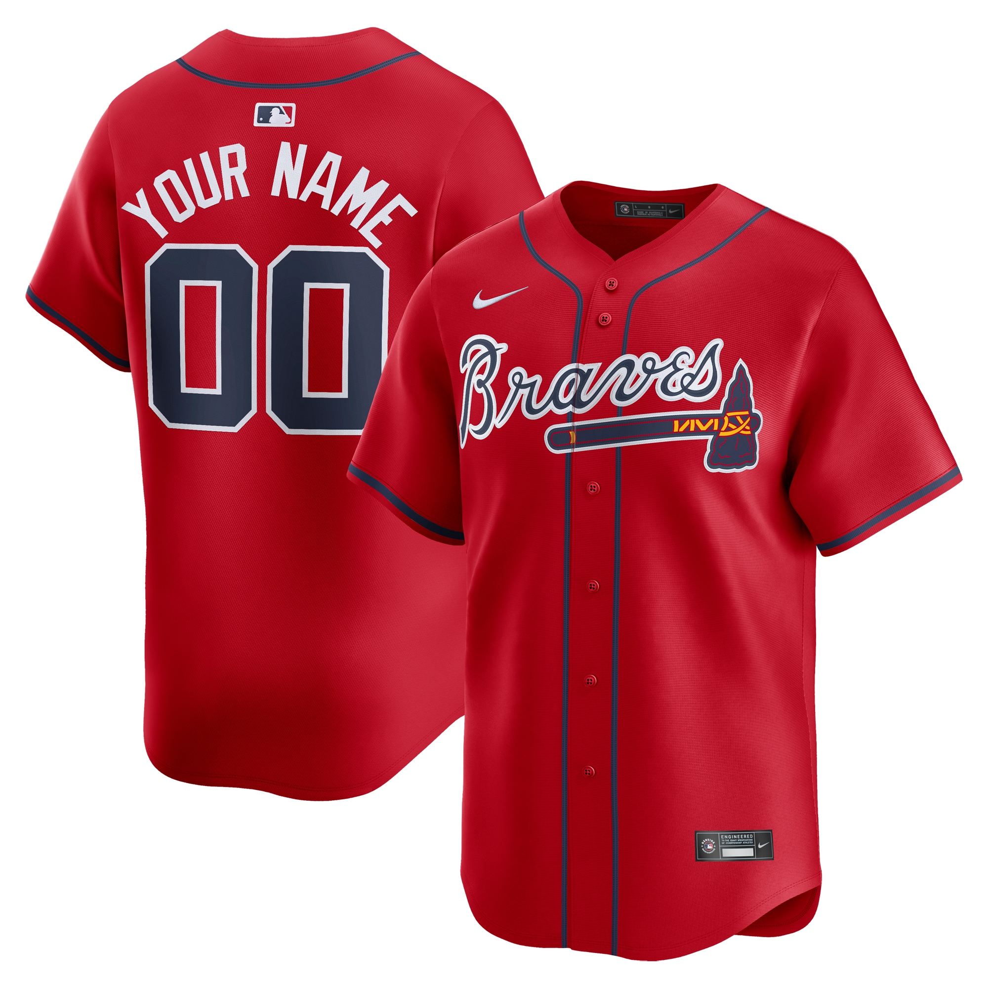 Atlanta Braves Red Alternate Limited Custom MLB Jersey Men's