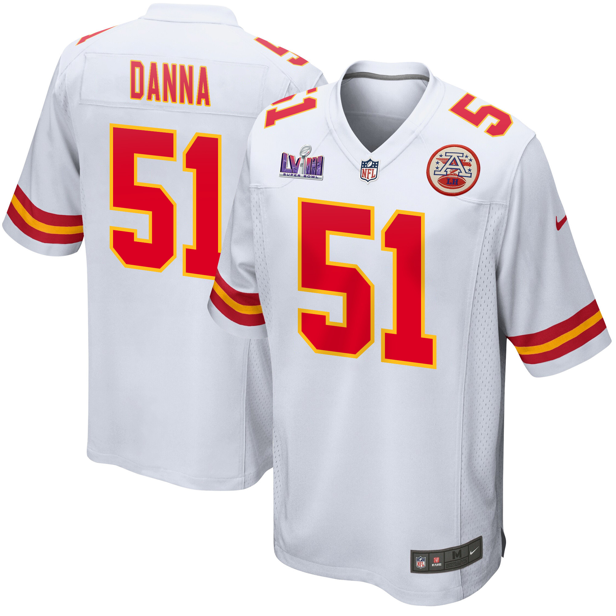 Mike Danna 51 Kansas City Chiefs Super Bowl LVIII Patch Game White NFL Jersey Men's